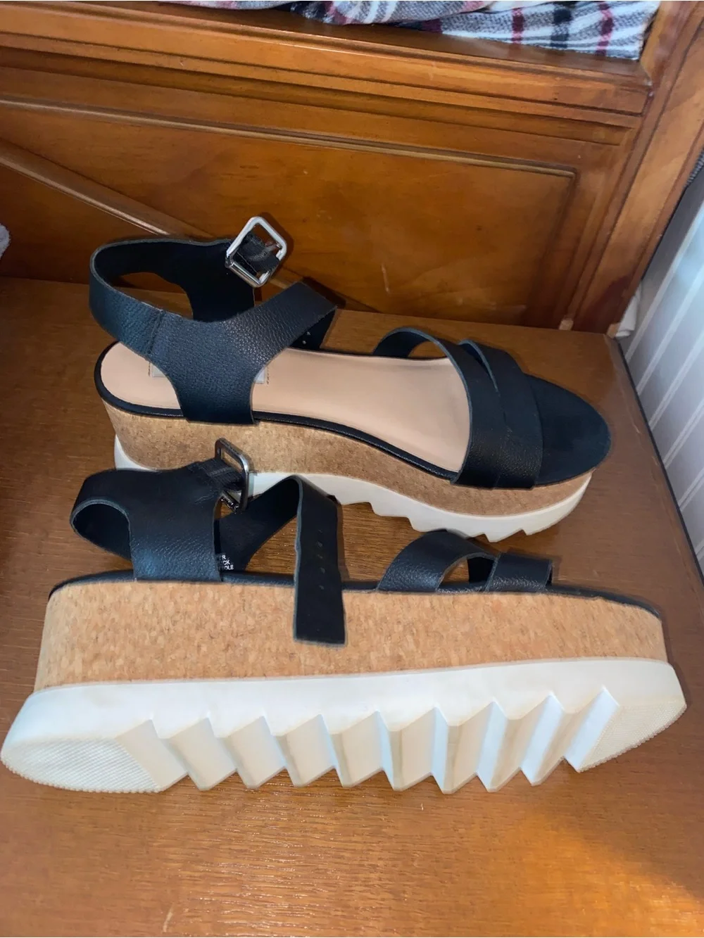 Women’s Black Cork Platform Sandals with White Sole - Steve Madden